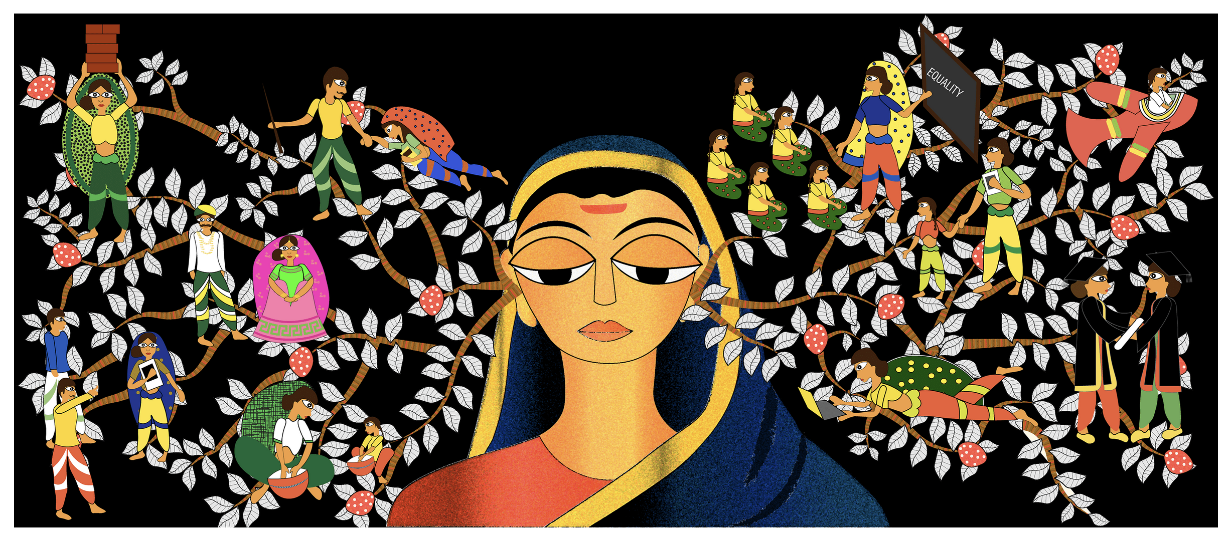 illustration inspired by artist malvika raj's painting 'mai' depicting savitribai phule.